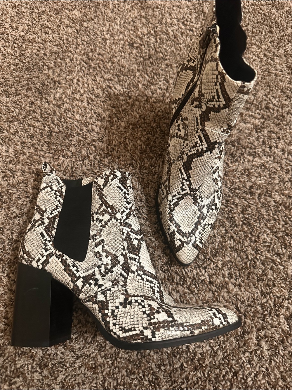Snake-Print Chelsea Ankle Boots in Ivory/Brown